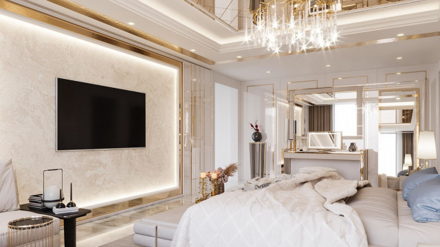 White and Gold Bedroom Interior