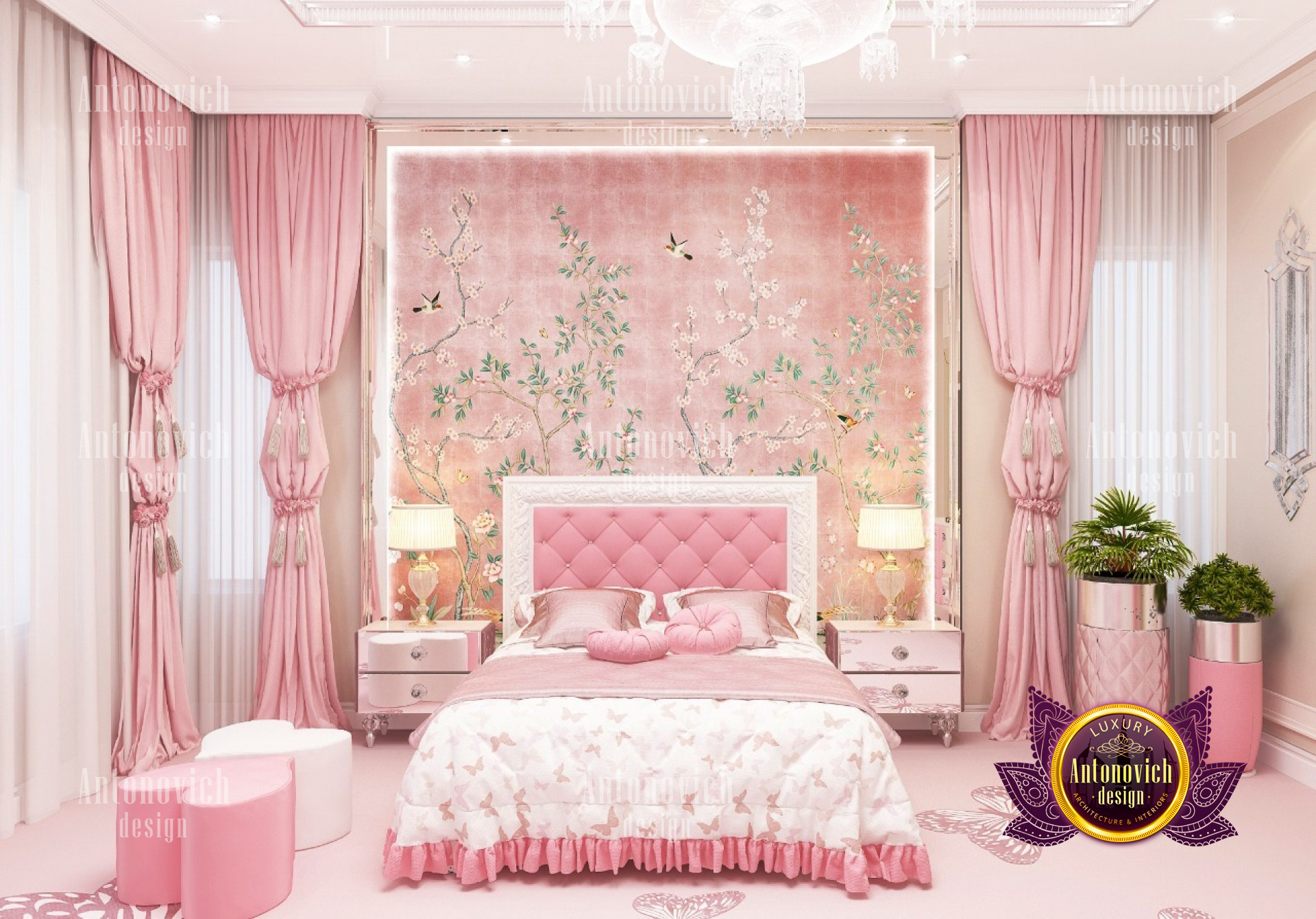 Luxury Pink Bedroom Interior Design for Girls