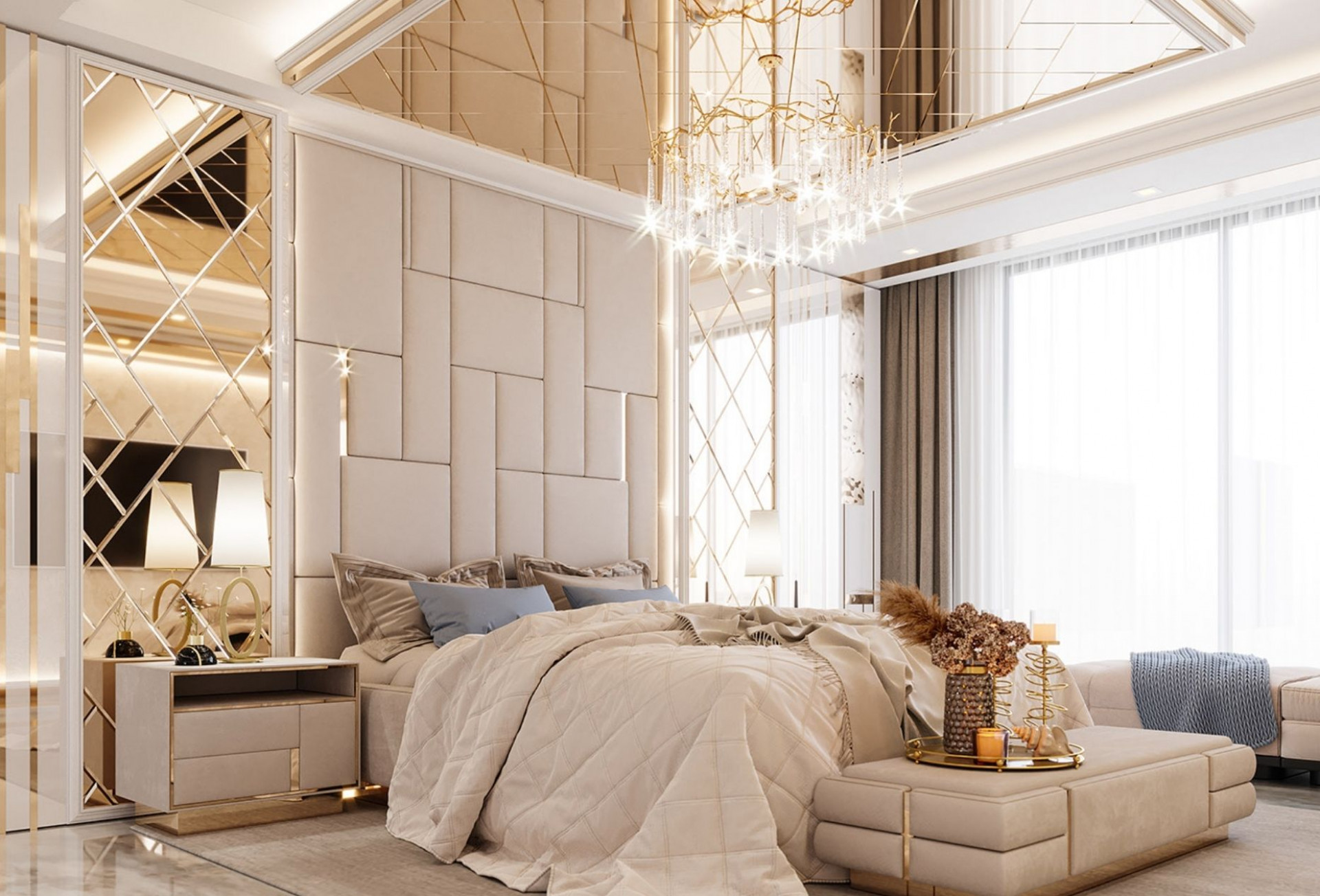 White And Gold Bedroom Decoration