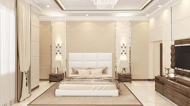 Современный роскошный интерьер спальни