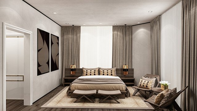 Дизайн интерьера уютной спальни в Майами