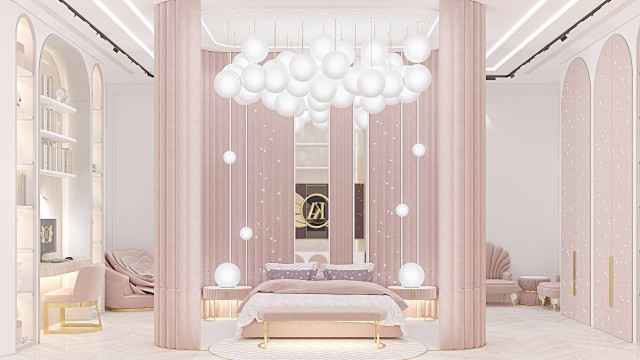 Роскошная розовая спальня для принцессы