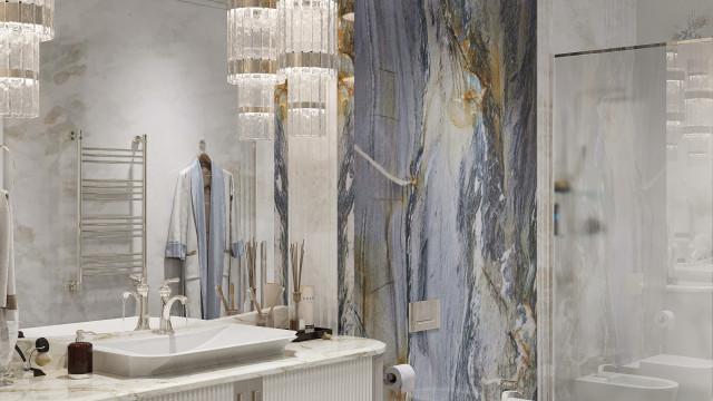 Элегантный полный дизайн интерьера ванной комнаты