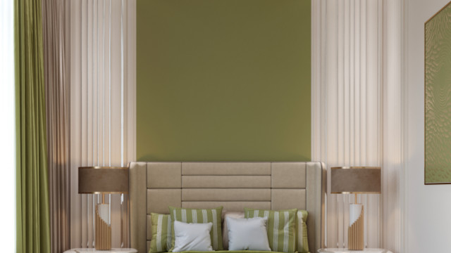 Потрясающий дизайн интерьера зеленой спальни