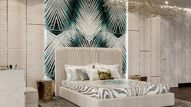 DRAMATIC FUSION OF LUXURY AND ART FOR BEDROOM INTERIOR