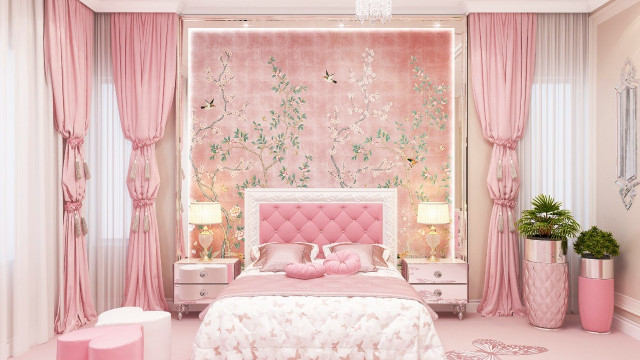 Luxury Pink Bedroom Interior Design for Girls