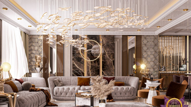 Великолепный дизайн интерьера с золотыми сидениями