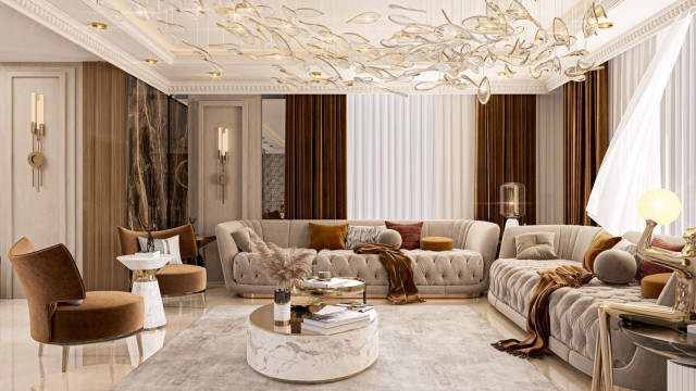 Perfect Golden Living Room Interior Design