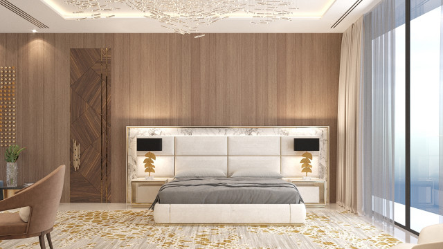 A melhor seleção de lustres e mobiliário para um quarto de luxo