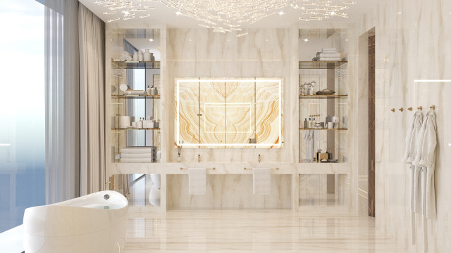 Spacious Bathroom Interior Design and Sanitary Solutions