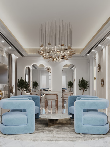 Como utilizar a cor azul no design de interiores de uma sala de estar de luxo