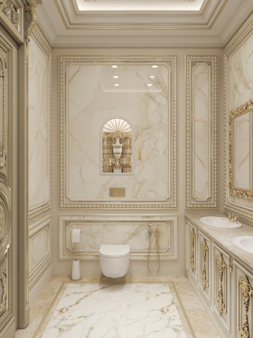 Seleção de mobiliário no design clássico de casas de banho de luxo