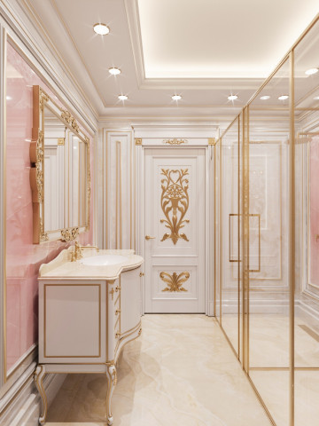 The Antonovich Group's Vintage Gold Bathroom Interior Mastery